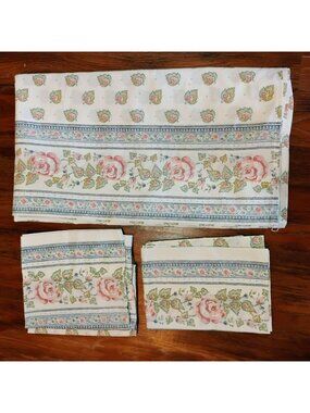 Vintage Westpoint Stevens Queen Flat Sheet 2 Pillowcases Pink Rose Cottagecore